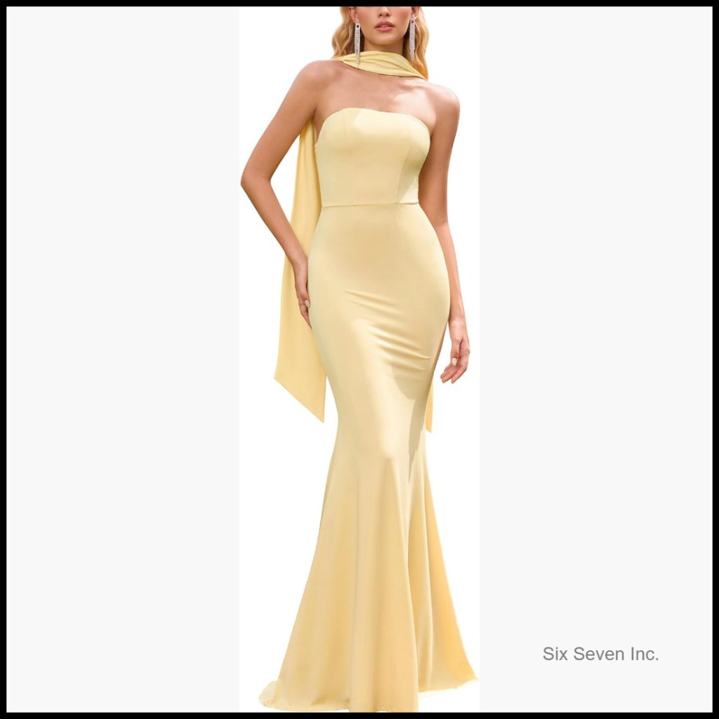 Polyester And Spandex Bodycon Maxi Dress With Scarf Strapless Formal Wedding